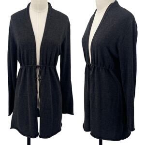 Eileen Fisher Merino Wool Cardigan Sweater Longline Cinched Tie Waist Gray Small